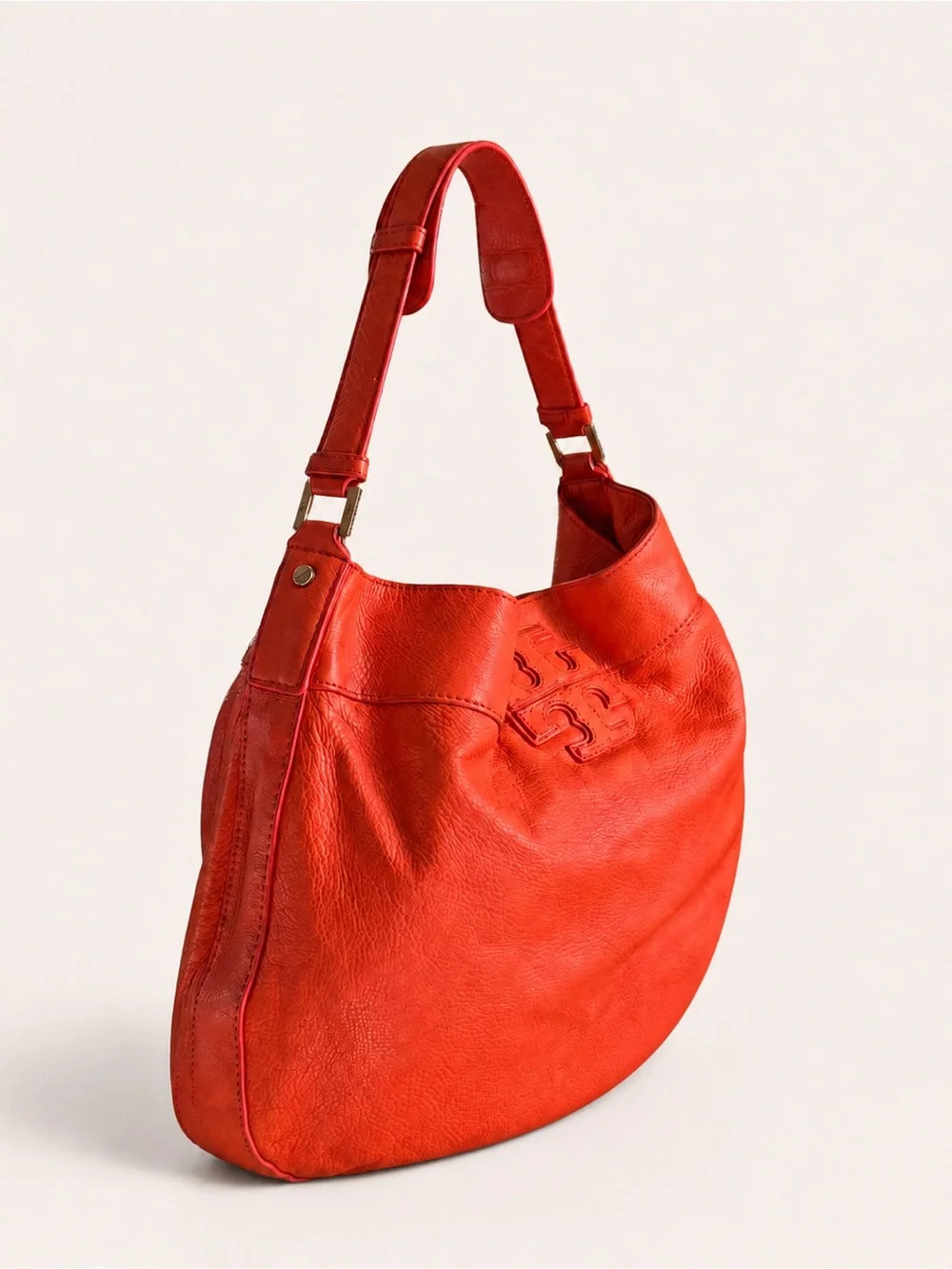 Tory Burch Taylor Large Coral Pebbled Leather Hobo Shoulder Bag
